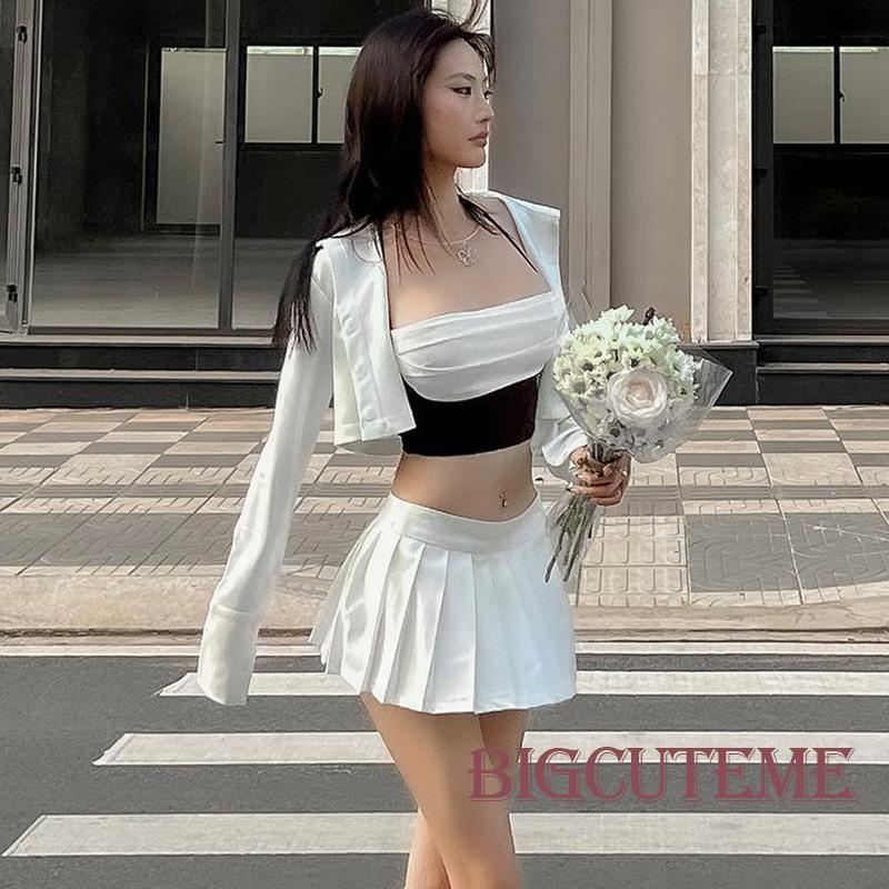 [] - Áo Crop Top Không Tay Ôm Dáng Màu Sắc Tương Phản Buộc Dây Dành Cho Nữ