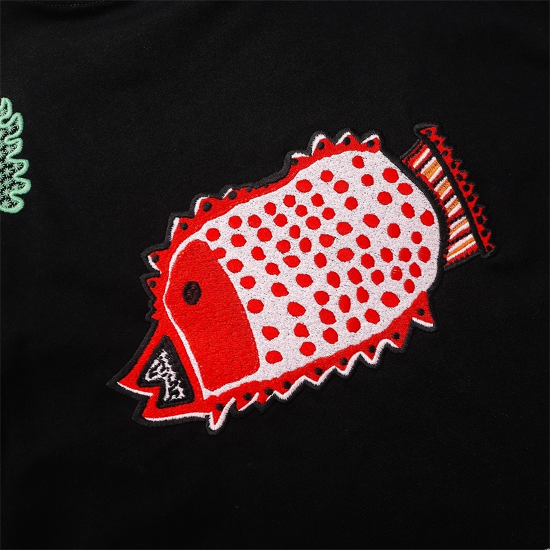 Áo Thun Tay Ngắn Dáng Rộng Thêu Hình Mặt Trời / Sứa Thời Trang Chất Lượng Cao