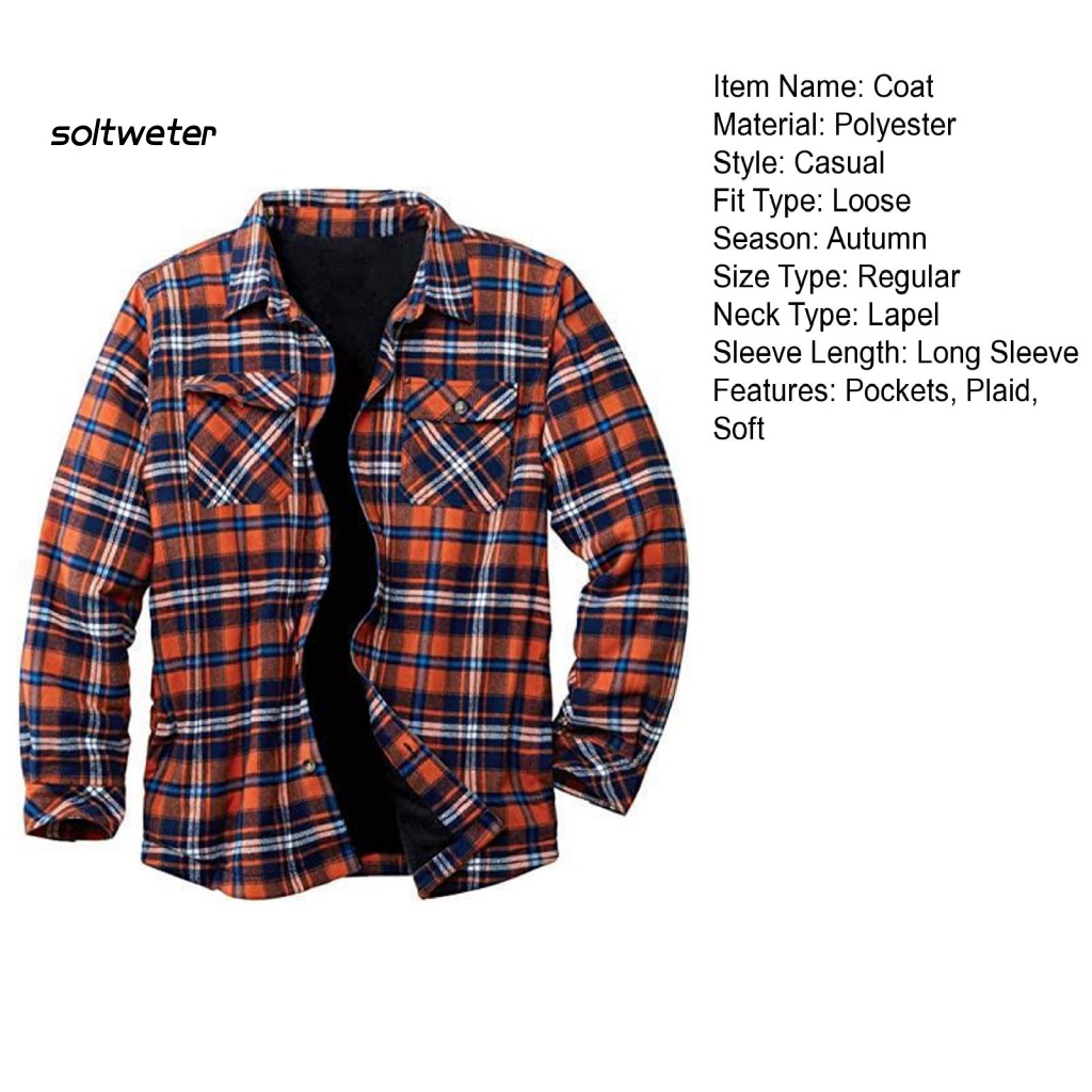 Áo Khoác Tay Dài Giữ Ấm Mùa Thu Lót Lông Dày Kẻ Sọc Nhiều Túi ST Dành Cho Bạn Nam Làm Việc