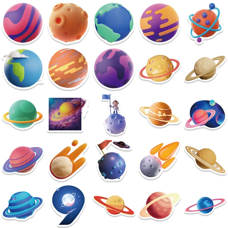 Set 50 Miếng Dán Hoạt Hình Hành Tinh / Hoa Hướng Dương / Hành Tinh Nhiều Màu Trang Trí Ván Trượt / V