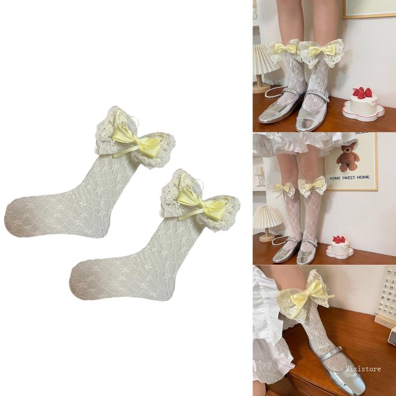 Xixi Vớ Lưới Dài Qua Gối Thắt Nơ Ruy Băng Thanh Lịch Cho Nữ