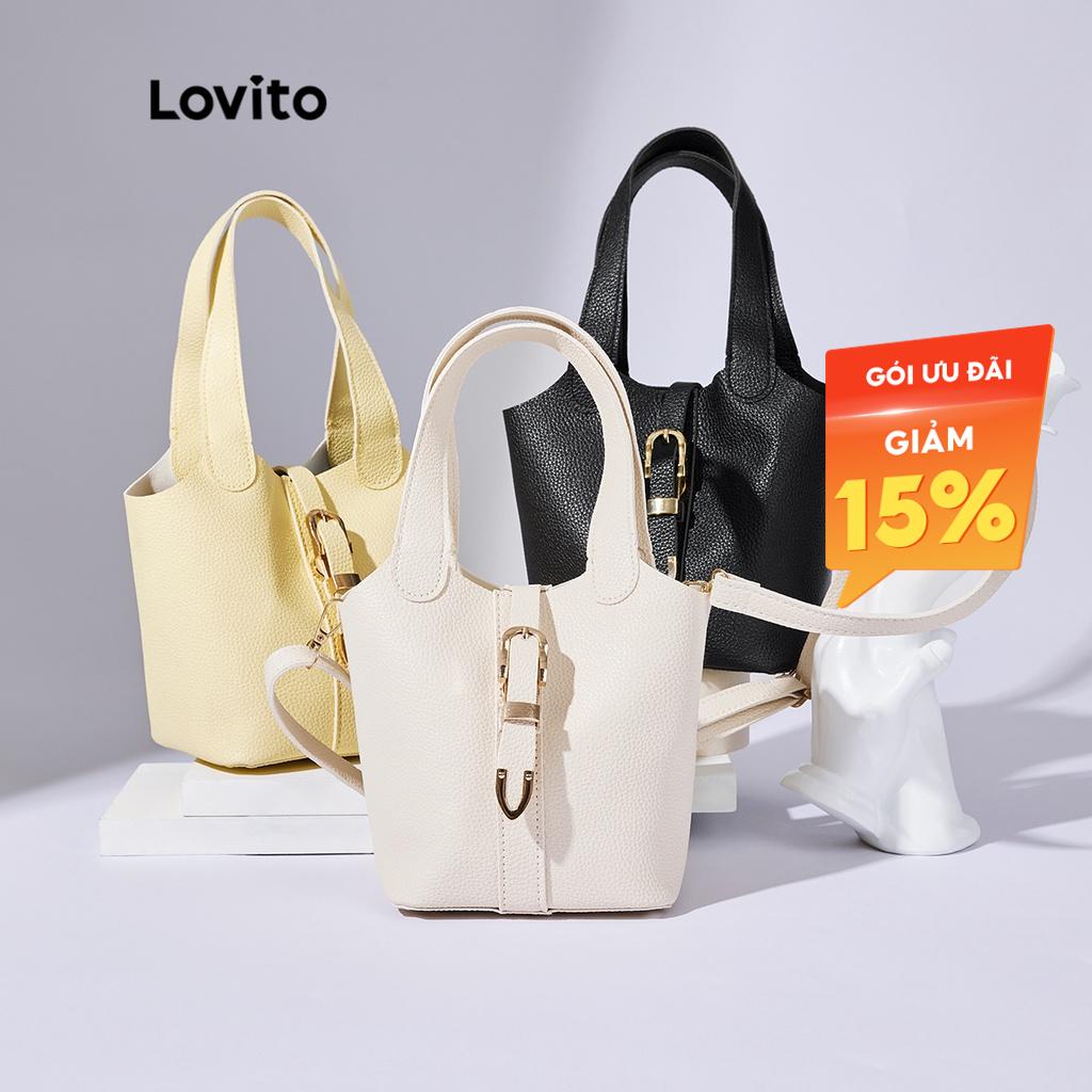 Lovito Trơn Thanh Lịch Kết Cấu Da PU Khóa Kim Loại Túi Vuông Nữ L38BA26 (Vàng Nhạt/Trắng Tắt/Đen)