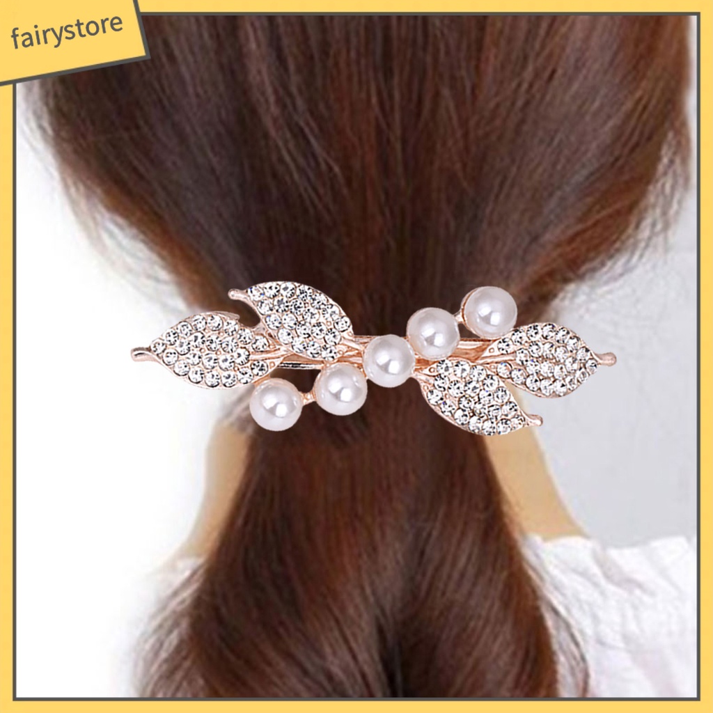 Kẹp Tóc Đuôi Ngựa Hình Chiếc Lá Đính Đá Siêu Nhẹ