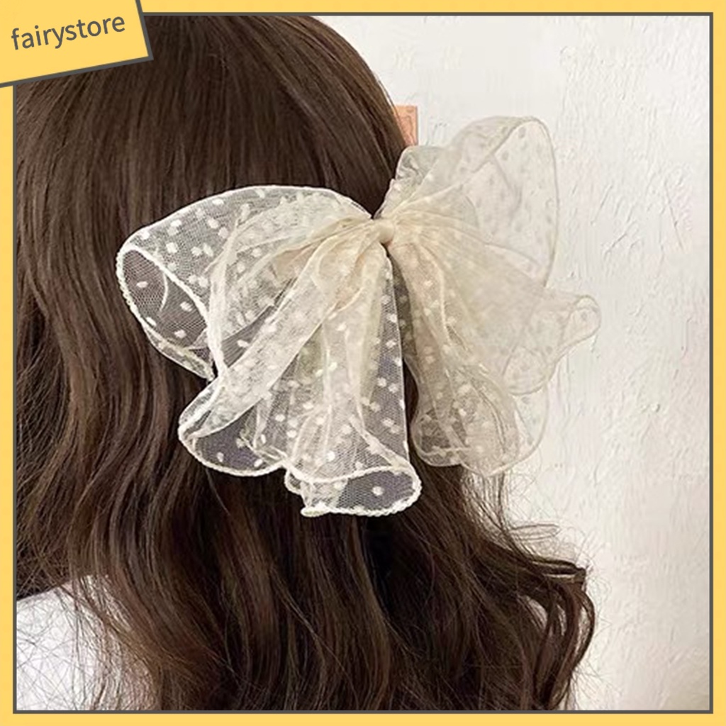 Kẹp Tóc Nơ Chấm Bi Co Giãn Tốt Phong Cách Hàn Quốc Cho Nữ