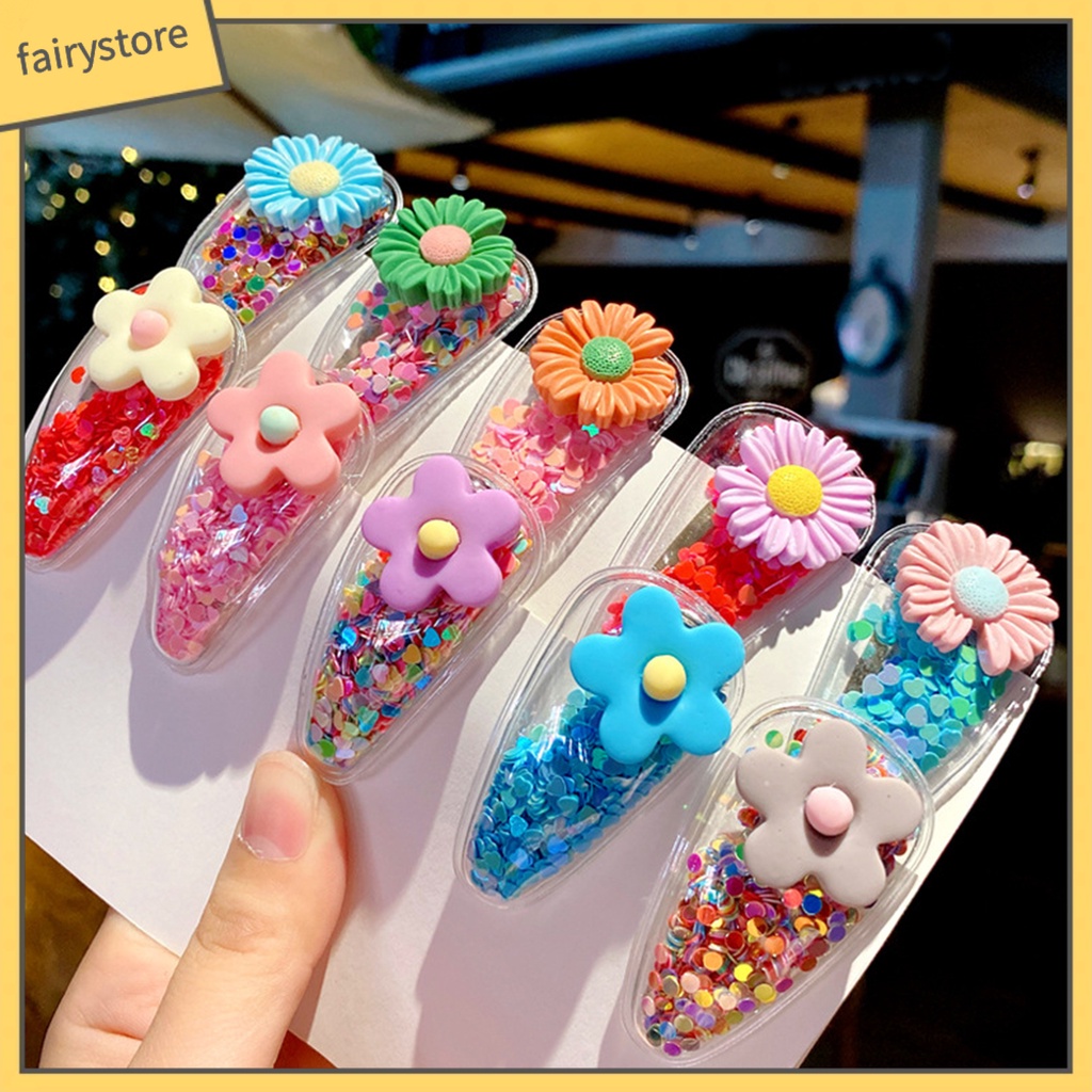 Set 5 Kẹp Tóc Trong Suốt Họa Tiết Trái Cây Phối Cát Lún Xinh Xắn Cho Bé Gái