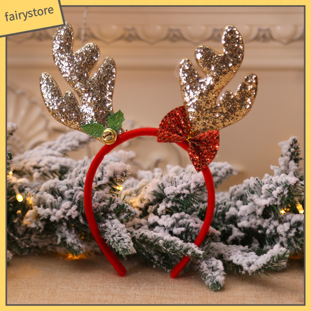 Băng Đô Cài Tóc Hình Sừng Tuần Lộc Giáng Sinh Đính Kim Sa Dễ Thương Cho Bé