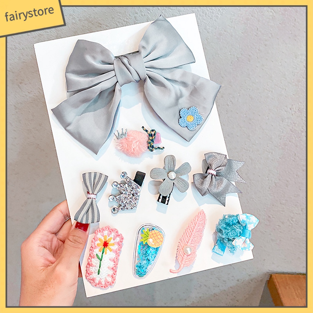 Set 10 Kẹp Tóc Hình Nơ / Trái Cây / Hoa Xinh Xắn Dành Cho Bé Gái