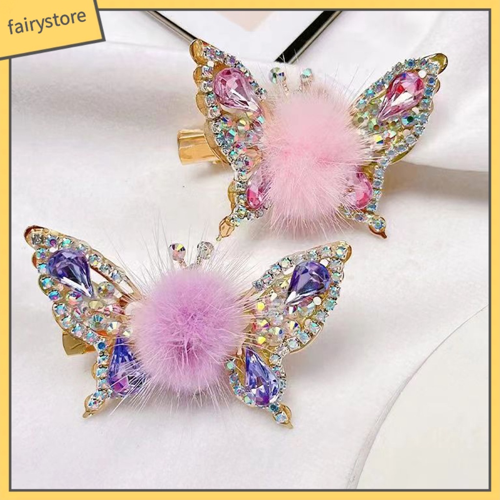 Kẹp Tóc Hình Bướm Bằng Kim Loại Trang Trí Bóng Lông Cho Nữ