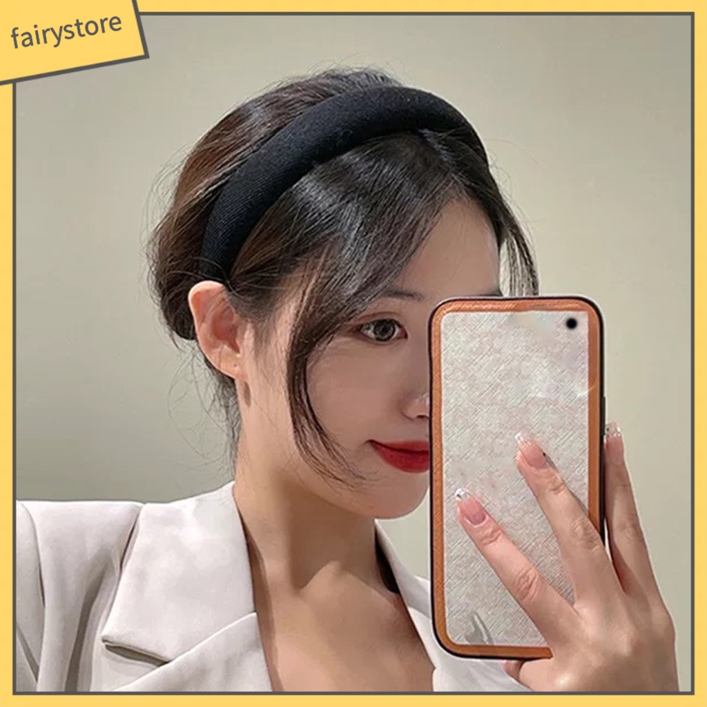 Băng Đô Cài Tóc Bản Rộng Bằng Xốp Co Giãn Tốt Màu Trơn Đơn Giản