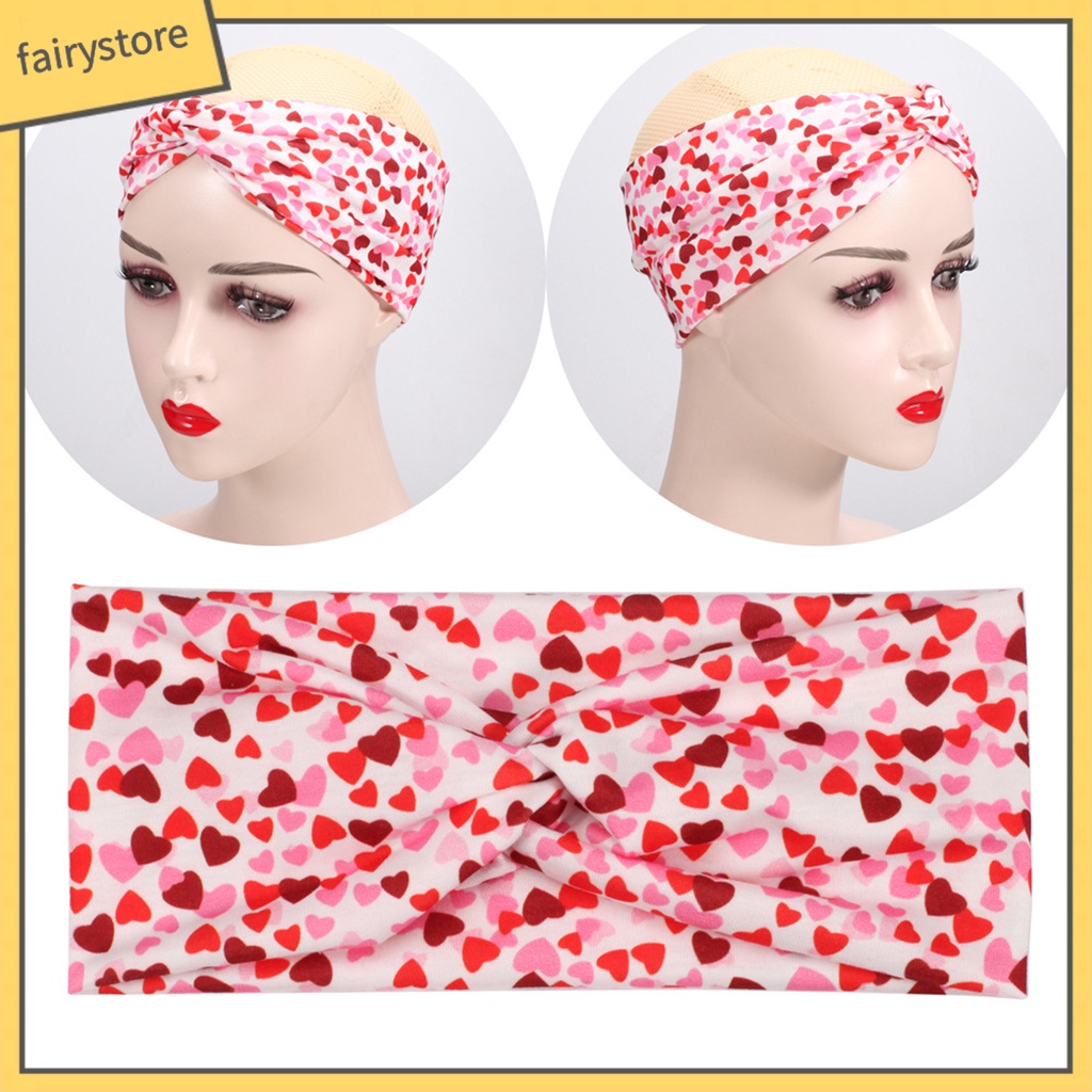 Băng Đô Cài Tóc Co Giãn Tốt In Họa Tiết Trái Tim Xinh Xắn Thời Trang