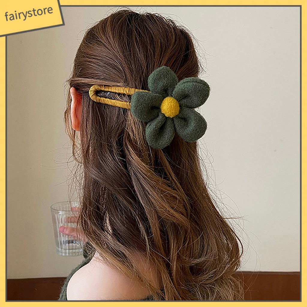 Kẹp Tóc Hình Bông Hoa Màu Trơn Co Giãn Chống Trượt Phong Cách Vintage