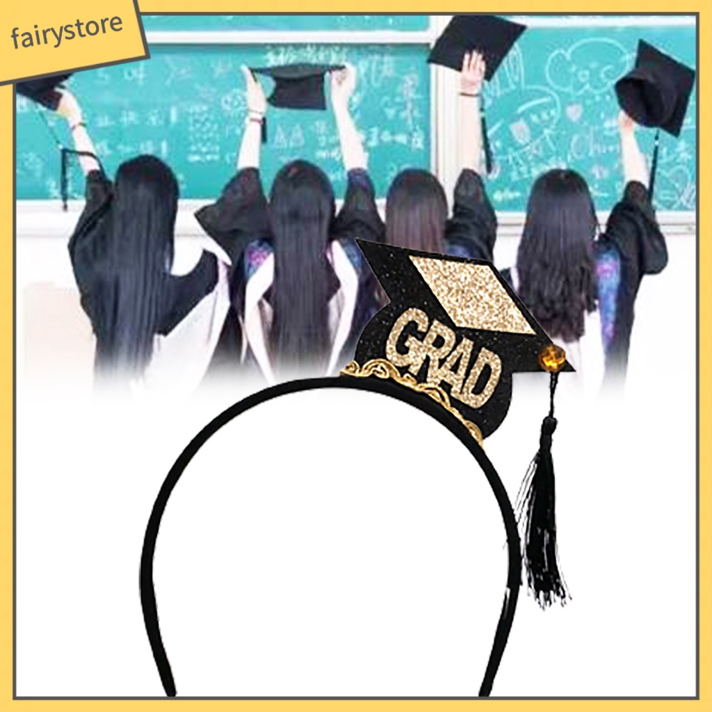 Băng Đô Cài Tóc Bằng Vải Nỉ Chống Trượt Họa Tiết Nón Tốt Nghiệp Cho Nữ