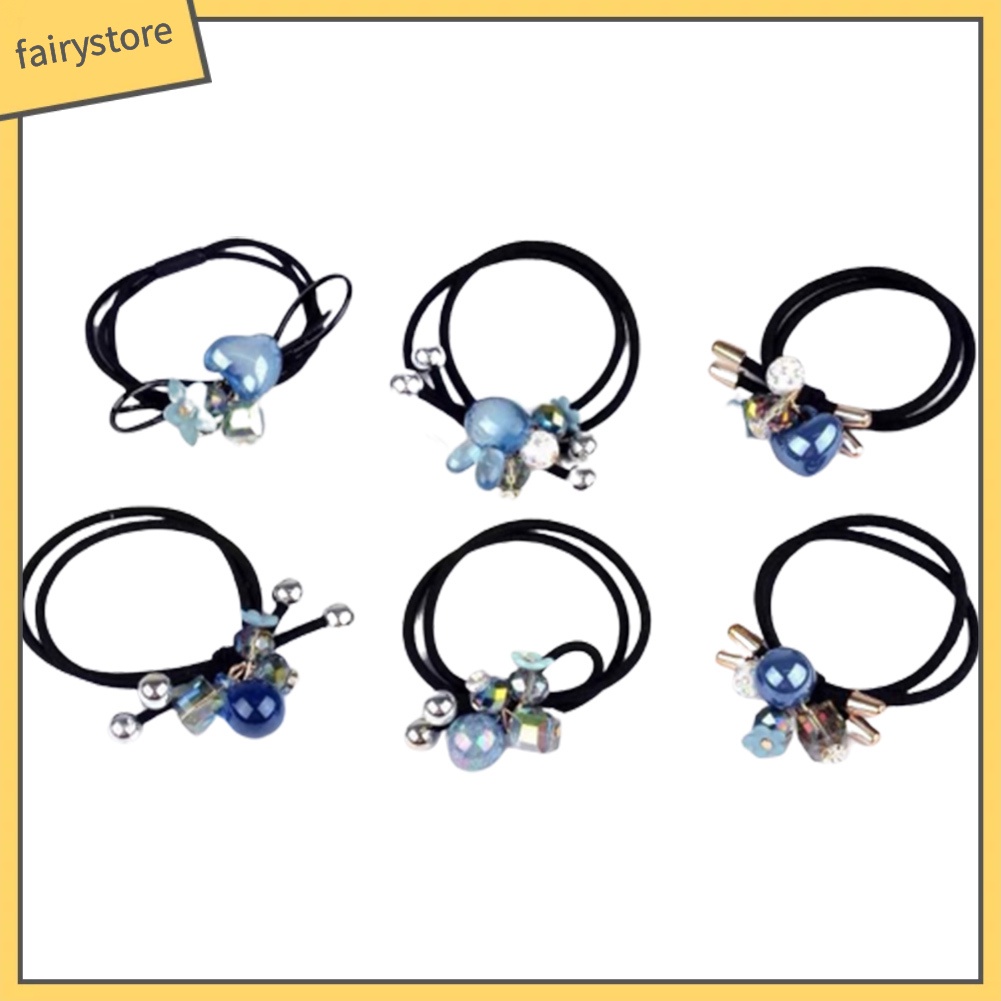 Set 6 Dây Cột Tóc Co Giãn Đính Đá Thời Trang Cho Nữ