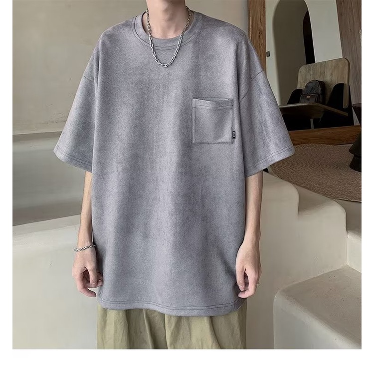 Áo Thun Tay Ngắn Cổ Tròn Có Túi Đơn Giản Phong Cách Đường Phố Mỹ Cho Nam