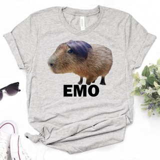 Emo capybara áo thun nữ in hình anime mẫu 2000s