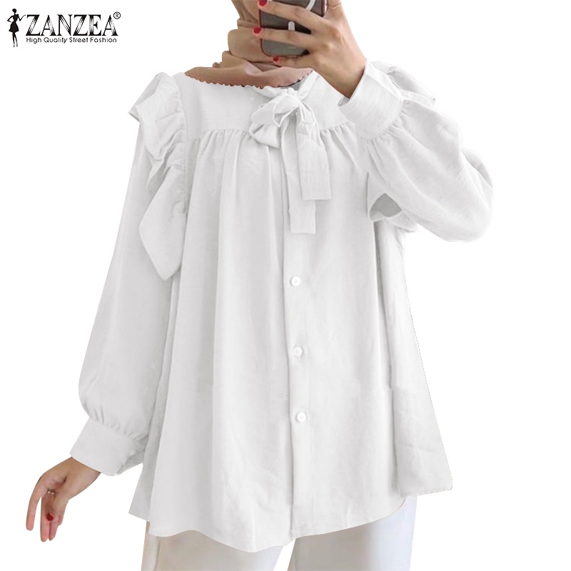 Zanzea Áo Sơ Mi Tay Dài Phồng Xếp Ly Cài Nút Trước Thời Trang Cho Nữ