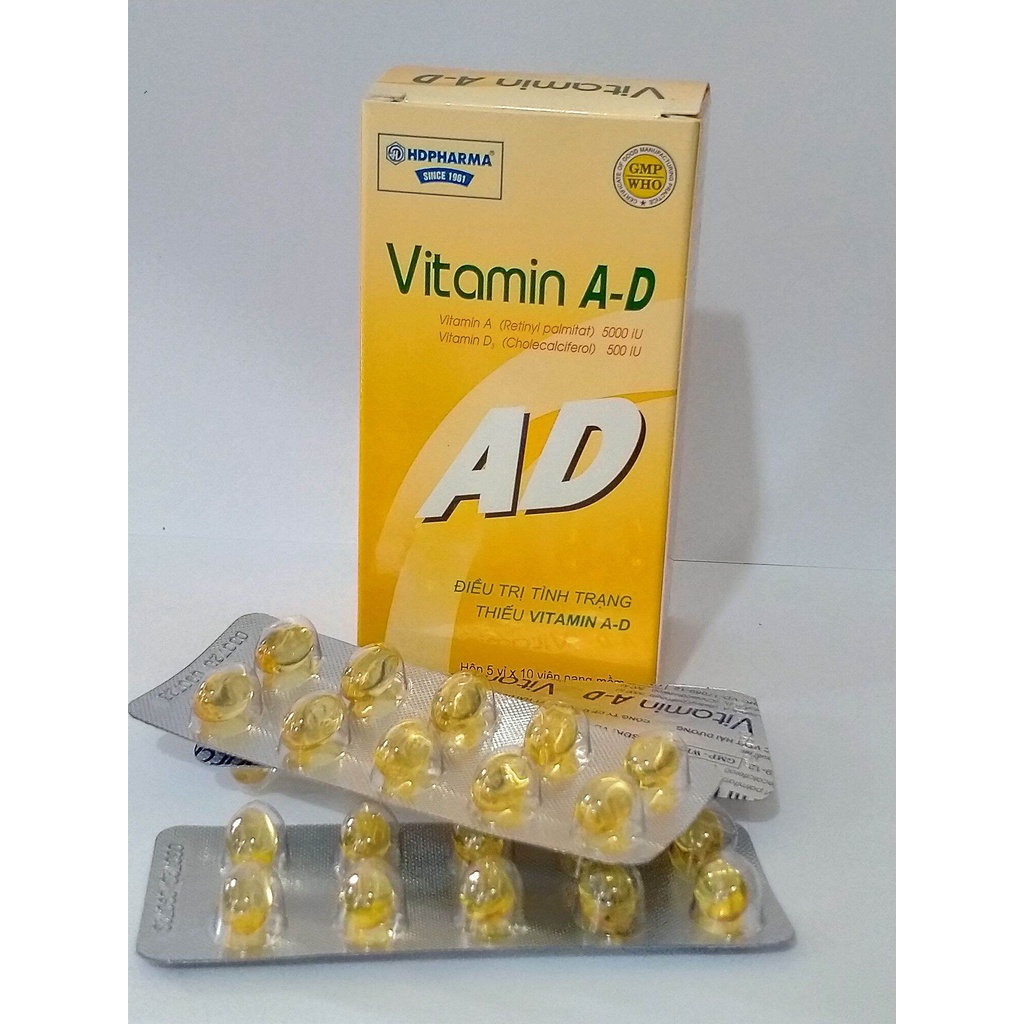 VITAMIN A - D HD Hộp 50 viên cho đôi mắt sáng, xương chắc khỏe.