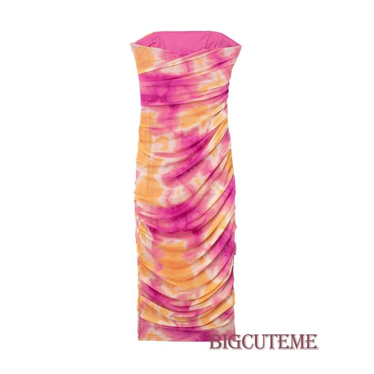 [] Đầm Ống Ôm Dáng Không Dây Dạng Lưới In Họa Tiết Có Khóa Kéo Thời Trang Đi Biển Mùa Hè Cho Nữ