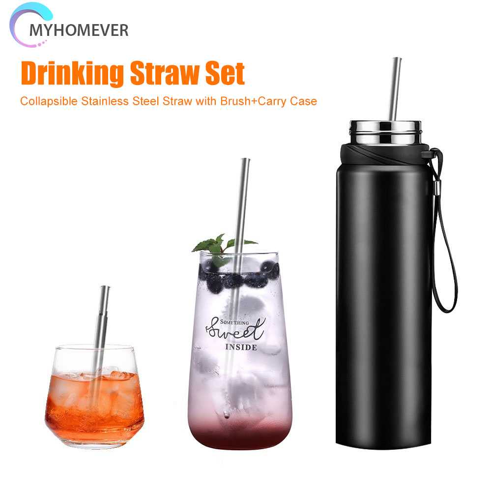 Bộ 3 Ống Hút Thép Không Gỉ Có Thể Tái Sử Dụng Kèm Cọ Vệ Sinh