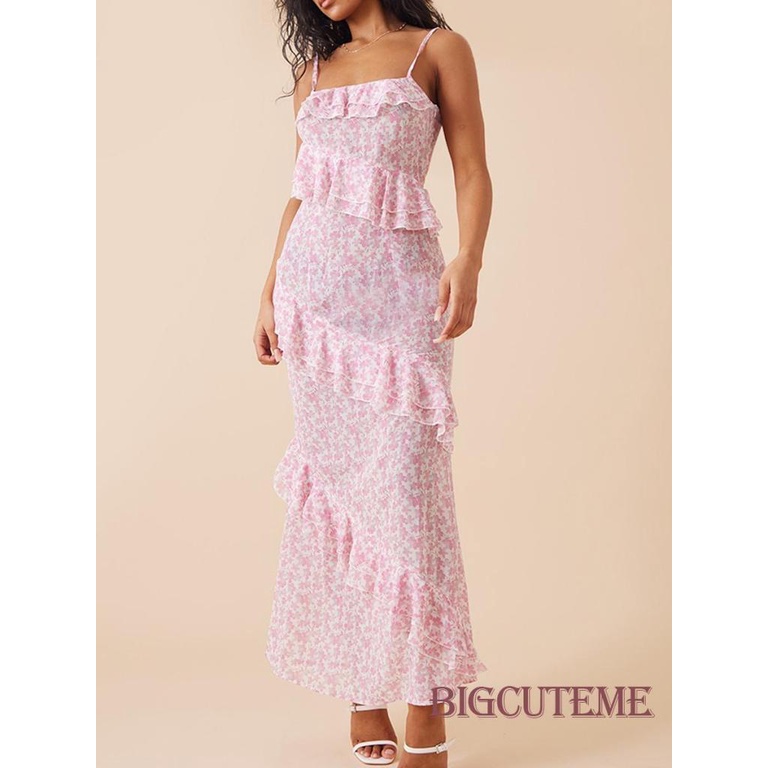 Đầm Hai Dây Dáng Dài In Hoa Thời Trang Mùa Hè Cho Nữ