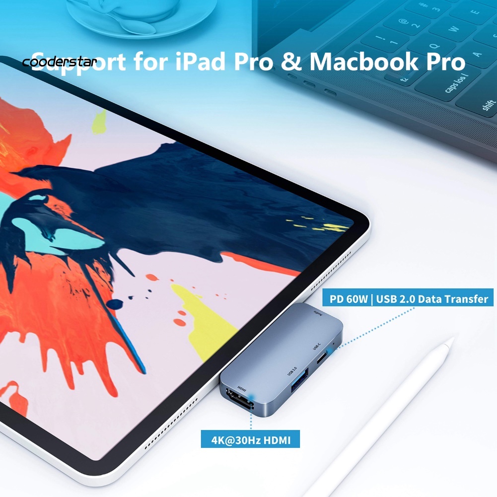 Cáp Chuyển Đổi 4 Trong 1 Type-C USB-C Sang 4K HDMI 60W PD USB 3.0 3.5mm AUX Cho Laptop