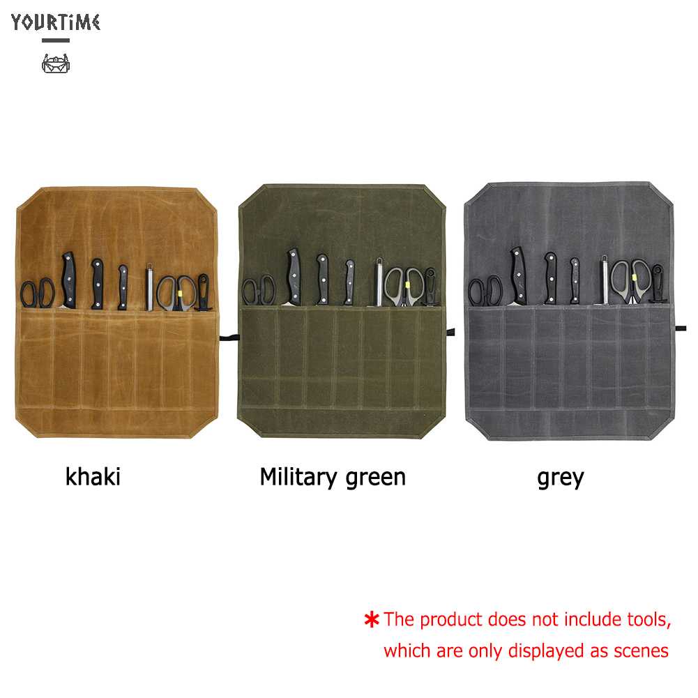 Túi Đựng Dao Nĩa 7 Ngăn Bằng Vải Bạt Dùng Khi Đi Cắm Trại Ngoài Trời