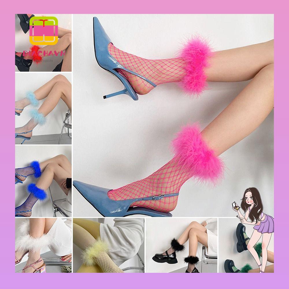 1 Đôi Tất Lưới Phối Lông Giả Hóa Trang Độc Đáo