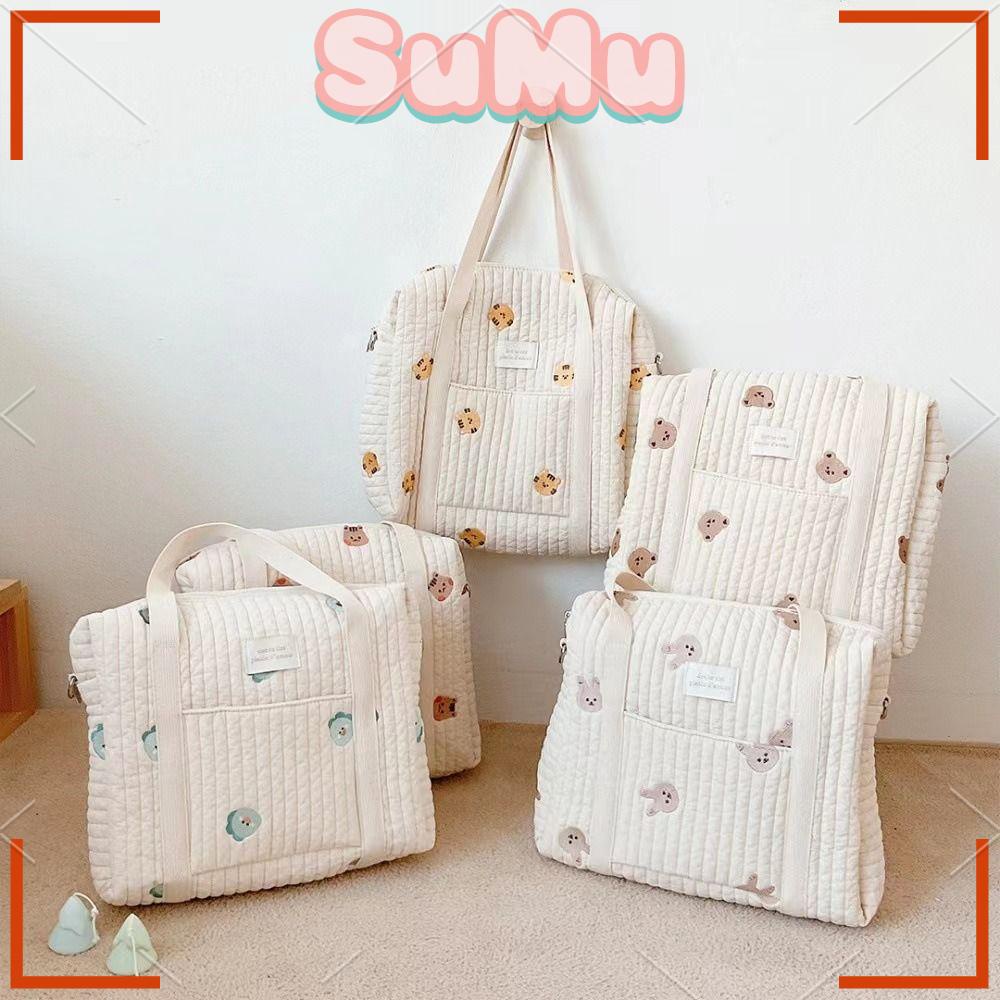 Túi Xách Tay Có Khóa Kéo Thêu Hình Gấu Xinh Xắn Cho Mẹ Bầu