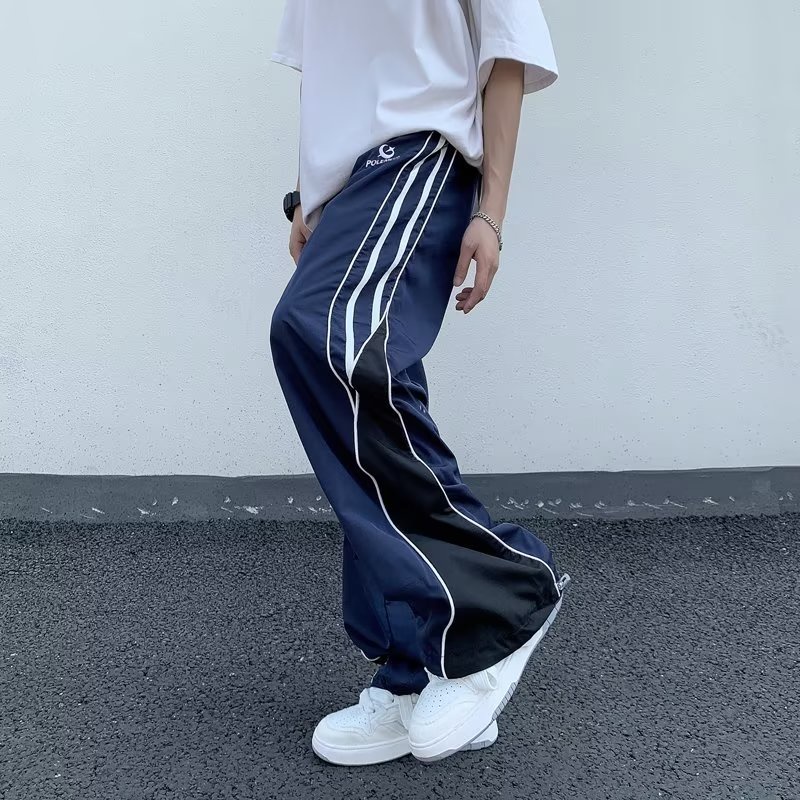 Quần Dài Thể Thao Thêu Họa Tiết Màu Sắc Tương Phản Phong Cách Đường Phố Cho Nam