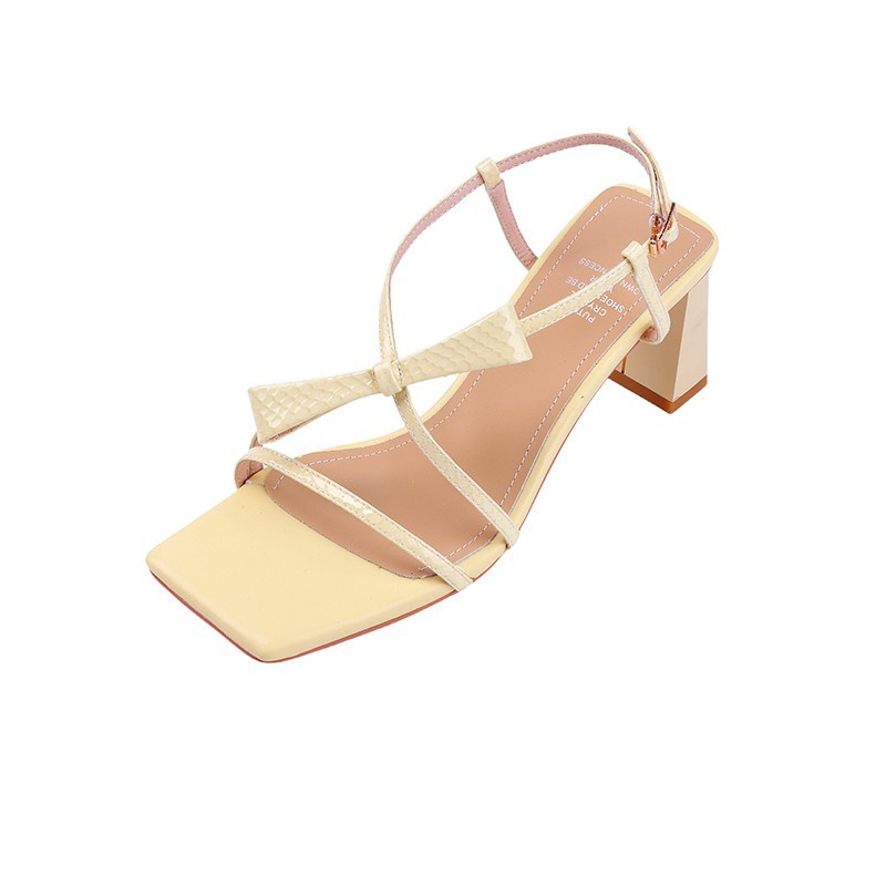 Duoya Nhà Máy Sản Xuất Tóc Thẳng ~ [Hàng Có Sẵn] Giày Cổ Tích ~!Giày Sandal Cao Gót Mũi Vuông Hở Ngón Quai Mảnh Màu Hồng Thắt Nơ Cho Nữ Miễn Phí Vận Chuyển