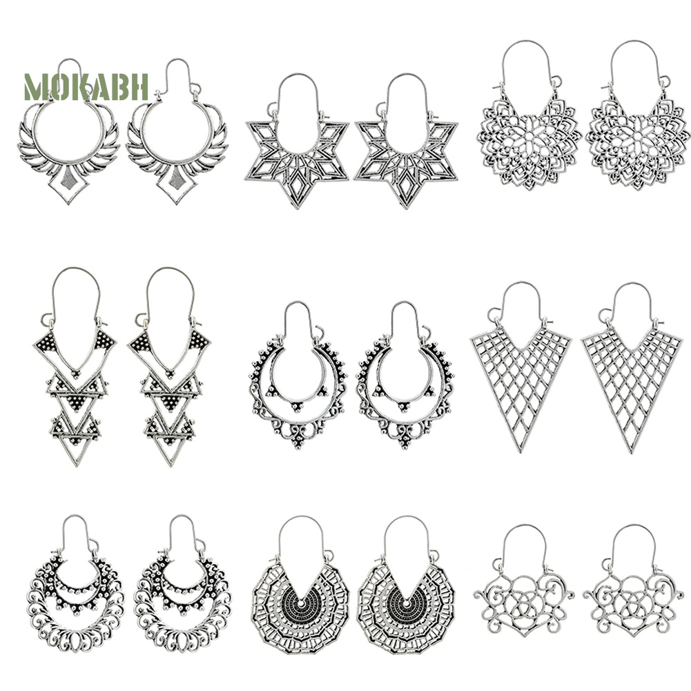 Khuyên Tai Dạng Vòng Rỗng Khắc Họa Tiết Hình Học Phong Cách Boho Cho Nữ