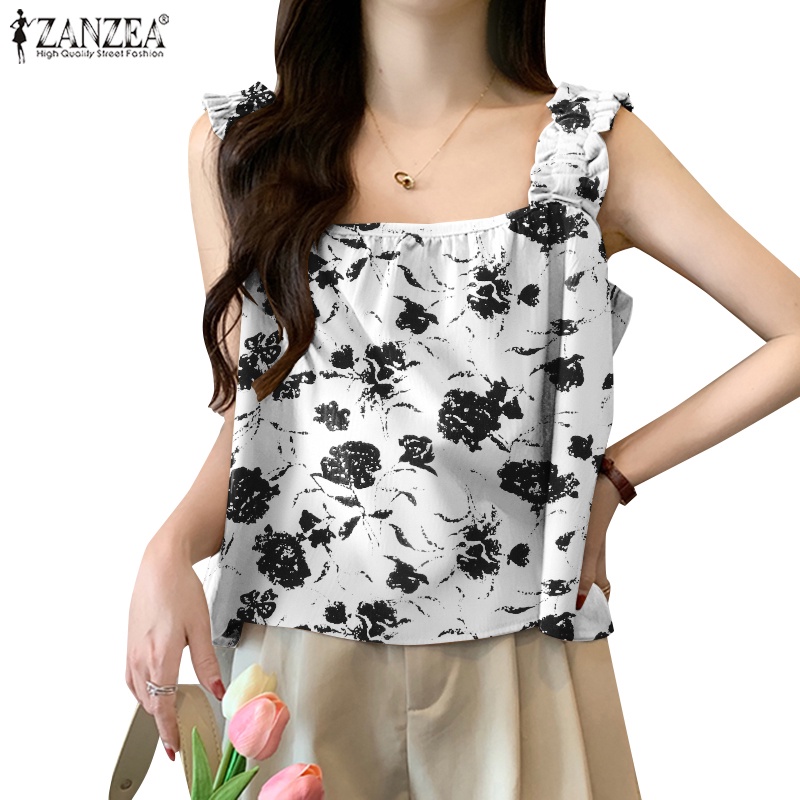 Zanzea Áo Nữ Cộc Tay Cổ Vuông Thời Trang Hàn