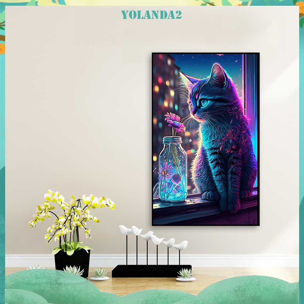 Tranh Đính Đá Kim Cương Toàn Bộ 5D DIY Hình Vẽ Mèo Trang Trí Nhà Cửa