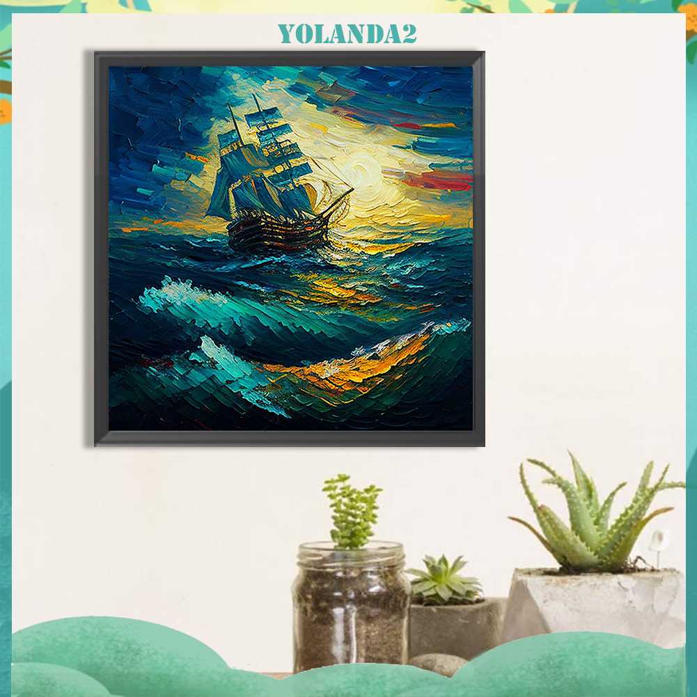 Tranh Đính Đá Kim Cương Toàn Bộ 5D DIY Hình Vẽ Thuyền Buồm Trang Trí Nhà Cửa