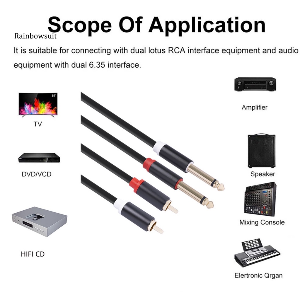 Cáp Âm Thanh AUX Mạ Vàng Chuyển Đổi Từ 2 RCA Sang 2X6.35Mm Chuyên Dụng