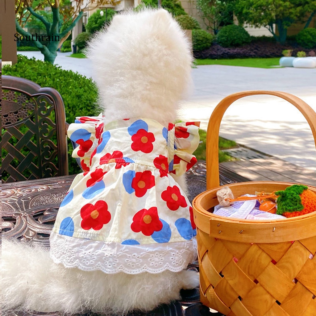 Đầm Hóa Trang Công Chúa Nhỏ Viền Bèo In Hoa Xinh Xắn Cho Thú Cưng