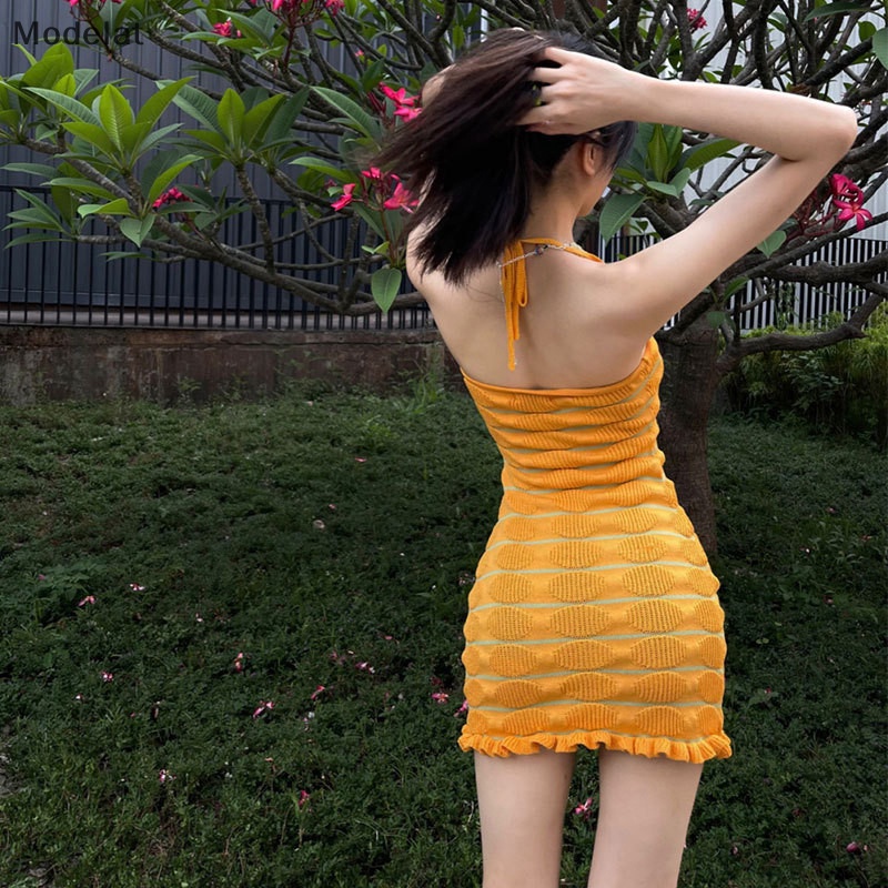 Mfc Đầm Dệt Kim Mini Không Tay Dáng Ôm Thời Trang Mùa Hè Cho Nữ