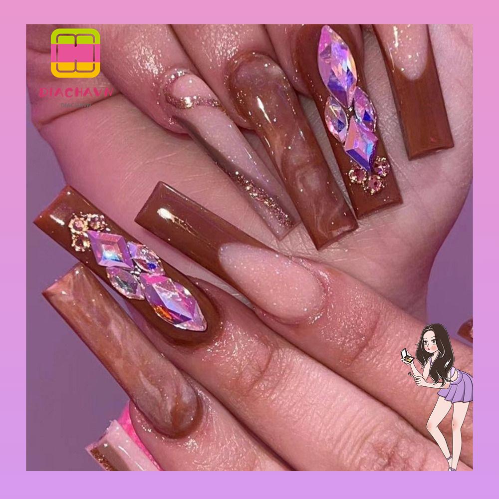 Set 24 Móng Tay Giả Kiểu Gợn Sóng Màu Xanh Dương Sáng Bóng Ốp|Đầm Nữ Phong Cách Thời Trang Pháp Cá Tính