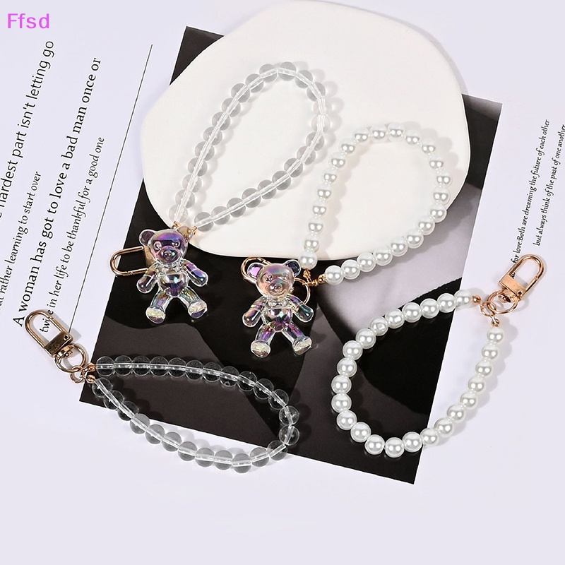 {Ffsd} Ốp Điện Thoại Trong Suốt Đính Hạt Pha Lê Hình Tai Nghe / Gấu Có Móc Khóa