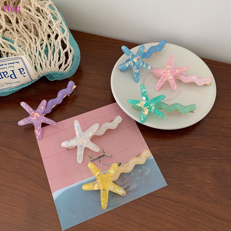 {Ffsd} Kẹp Tóc Mái Lượn Sóng Hình Sao Biển Màu Vàng Cá Tính Dễ Phối Đồ