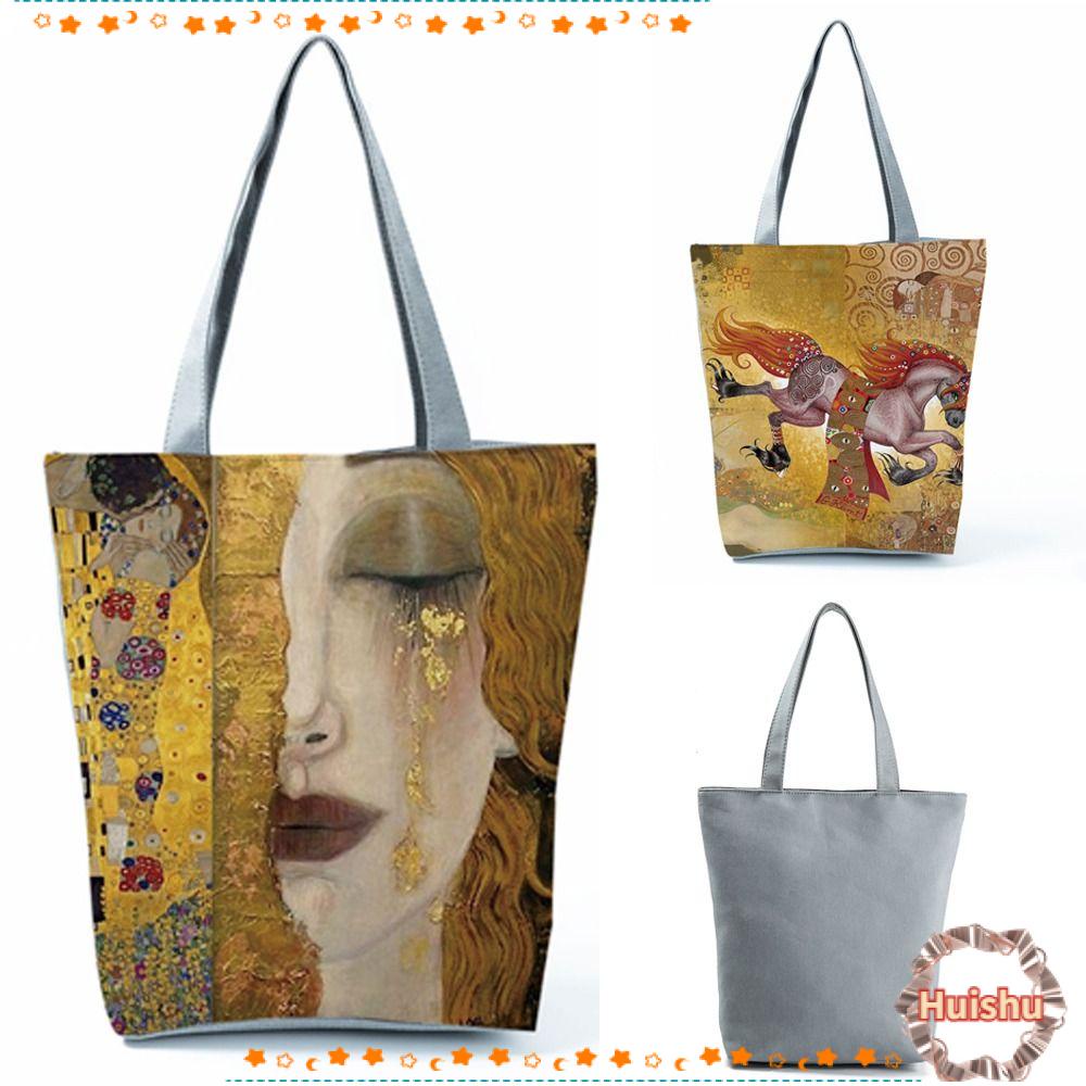 Túi Xách Vải Lanh Cỡ Lớn Họa Tiết Tranh Sơn Dầu Thời Trang