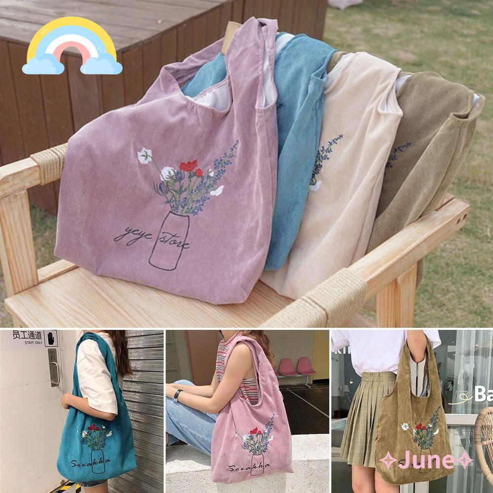 Túi Tote Đeo Vai Sức Chứa Lớn Bằng Vải Nhung Màu Trơn Thoải Mái