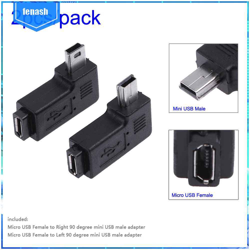 Set 2 Đầu Nối Chuyển Đổi 90 Độ Micro USB Female Sang Mini USB Male