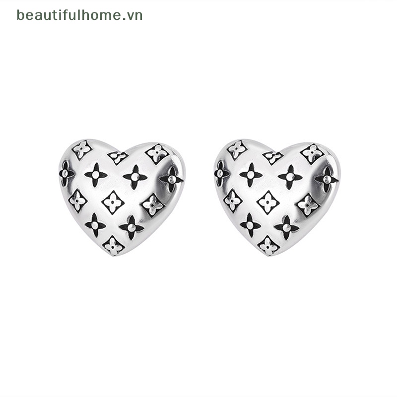 1 Đôi Bông Tai Bạc 925 Hình Trái Tim / Ngôi Sao / Hoa Phong Cách Vintage Thời Trang