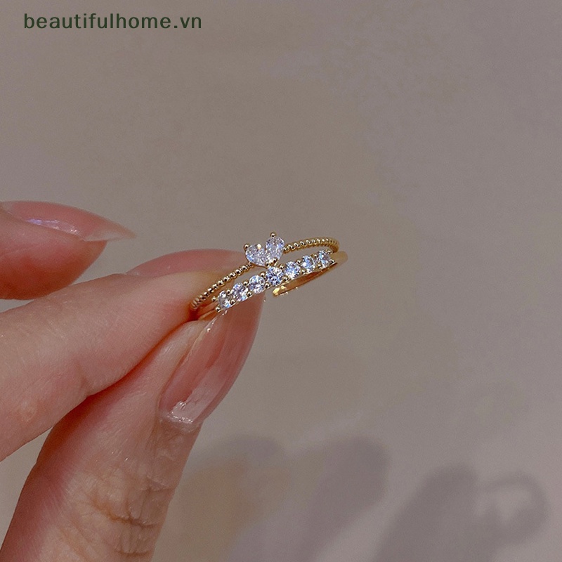 [Đẹp Mắt] Nhẫn Đính Đá Hình Trái Tim Dễ Thương Có Thể Điều Chỉnh Cho Nữ