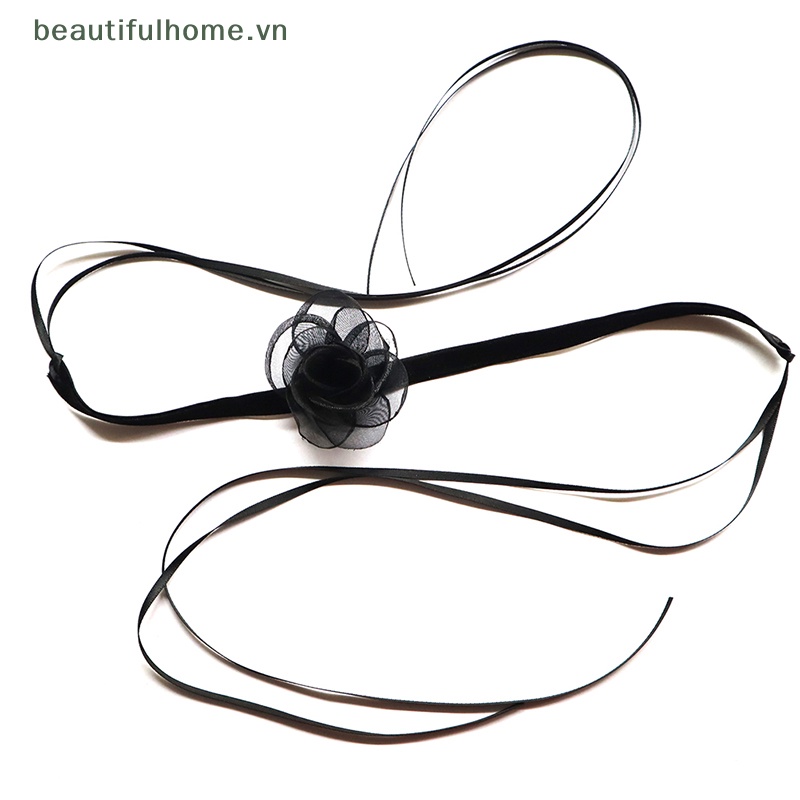 [beautifulhome] Vòng Cổ Choker Dây Ruy Băng Hoa Trà Siêu Dài Màu Đen Quyến Rũ Làm Quà Tặng Tiệc Tùng [beauty]