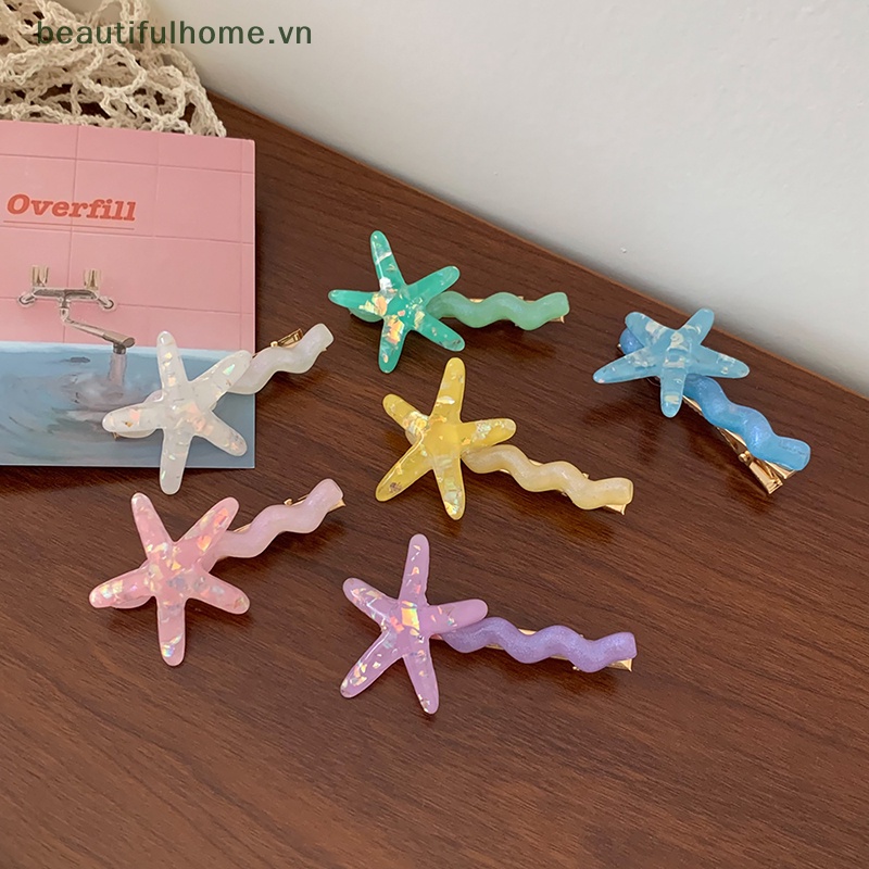 [beautifulhome] Kẹp Tóc Mái Mái Lượn Sóng Hình Sao Biển Màu Vàng Cá Tính Dễ Phối Đồ [beauty]