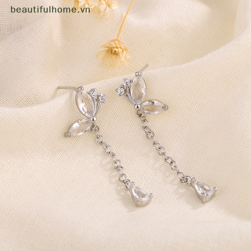 [beautifulhome] Bông Tai Dáng Dài Đính Đá Zircon Hình Bướm Lấp Lánh Thời Trang Cho Nữ