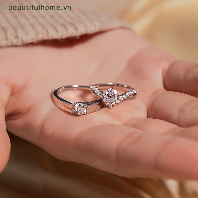 Nhẫn Đính Đá Zircon Có Thể Điều Chỉnh Kích Thước Thời Trang Dành Cho Cặp Đôi