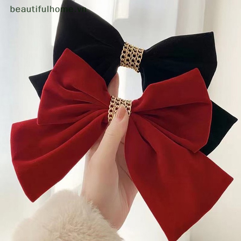 Kẹp Tóc Nơ Lớn Màu Đỏ Phong Cách Hàn Quốc Ngọt Ngào Cho Nữ [beauty]